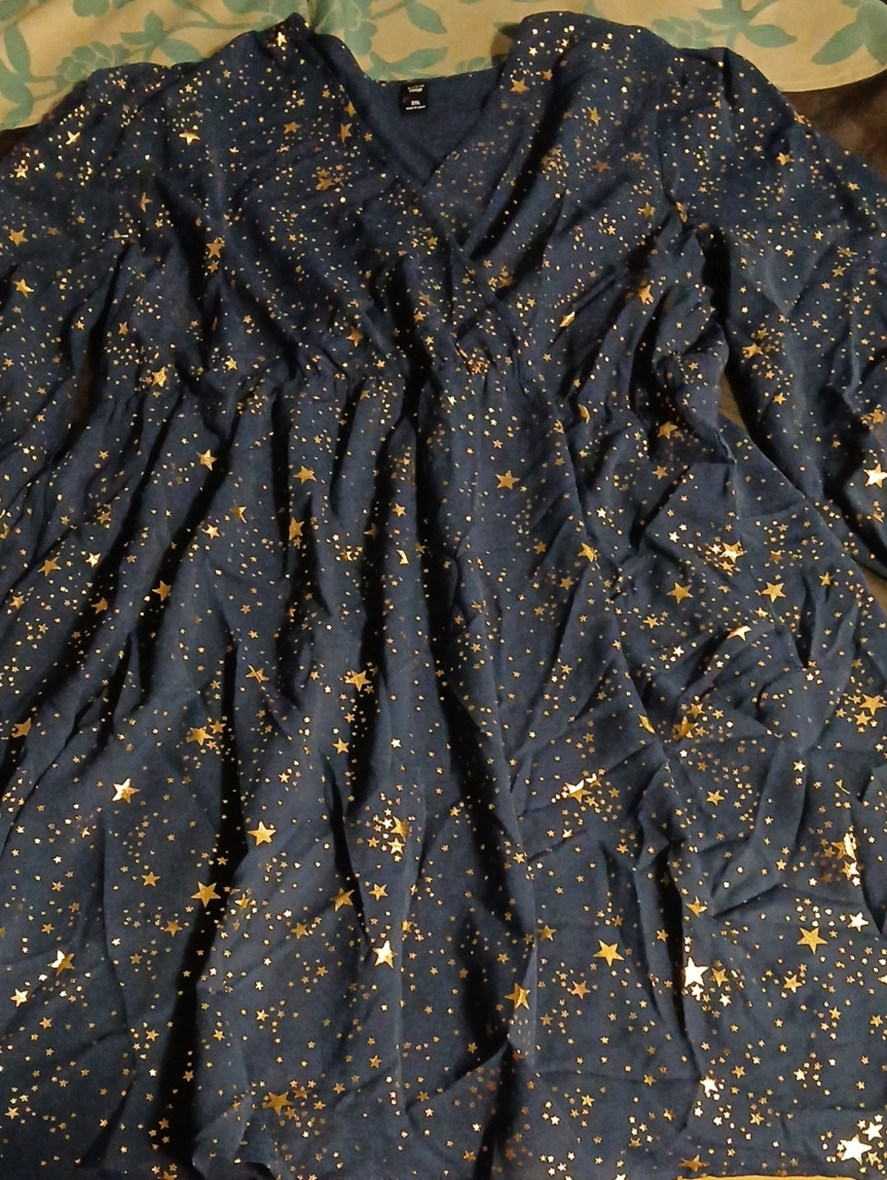 SHEIN Navy Blue Long Sleeve Dress with Gold Star Print